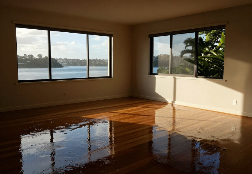 Flooded living room in Haberfield before restoration
